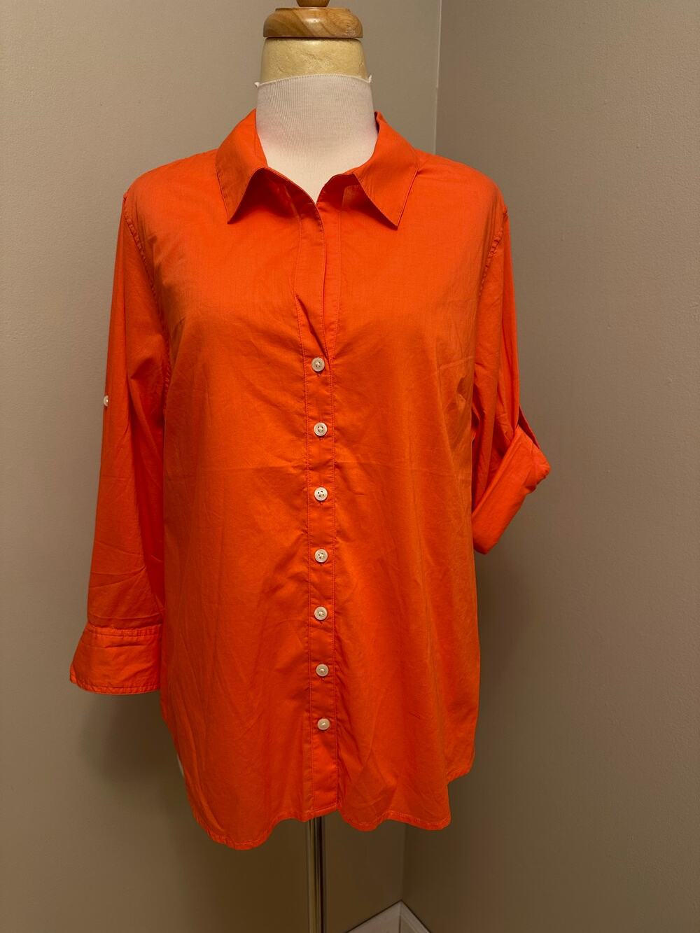 Tommy Bahama 100% Cotton Button Front Collared Blouse Coral Orange Sz XL